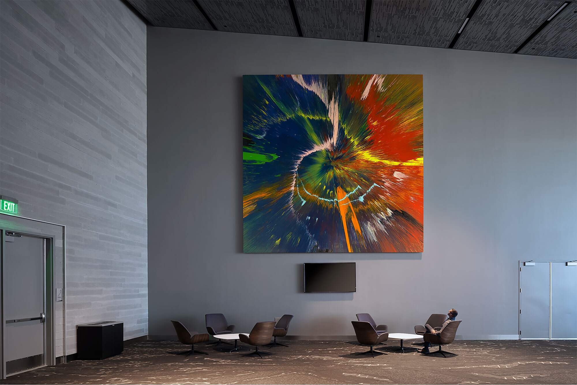 massive spun art on canvas hanging on the wall