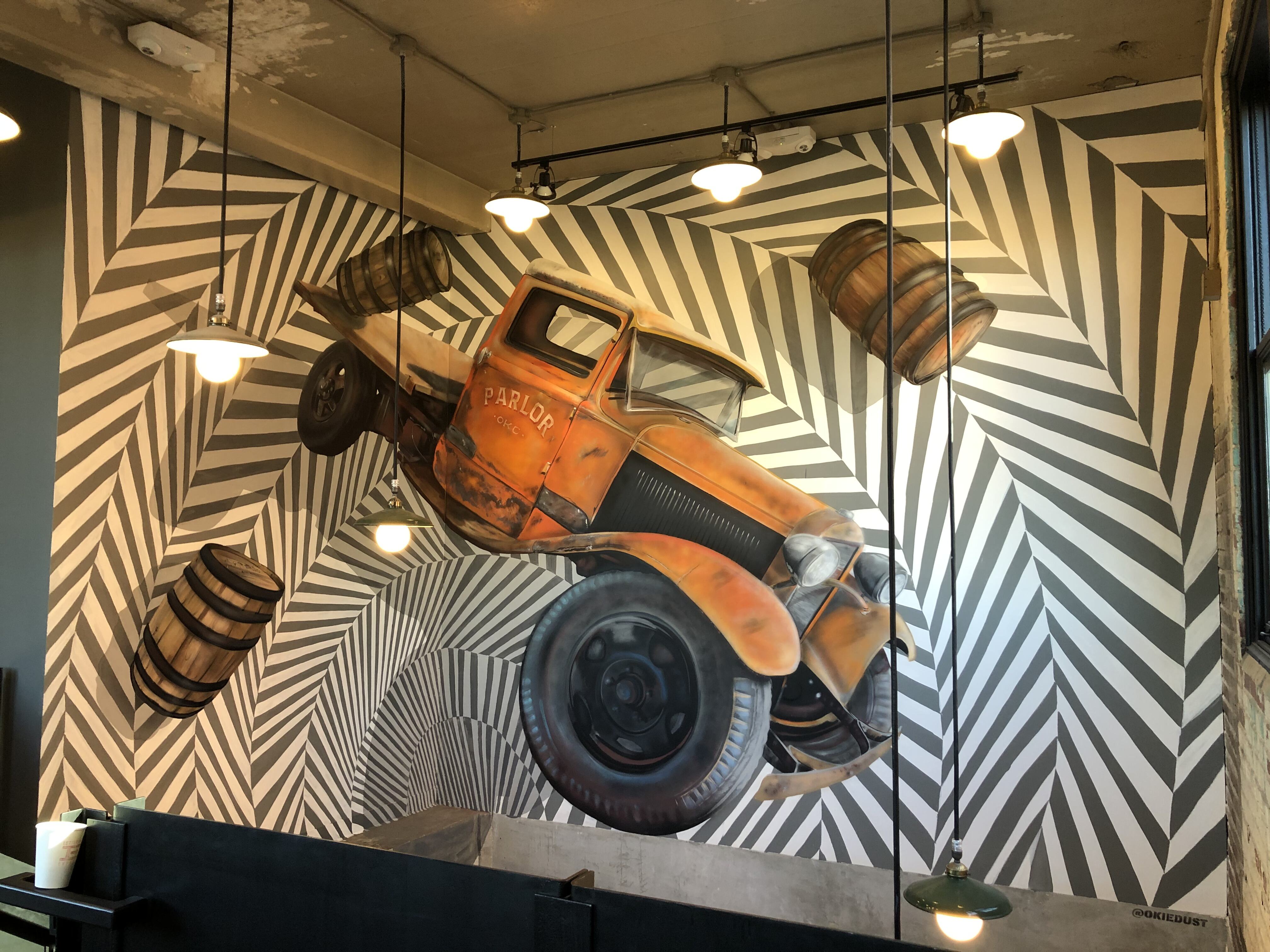 old truck distorted mural