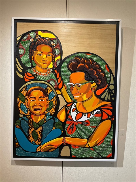 woman with two child tile mosaic