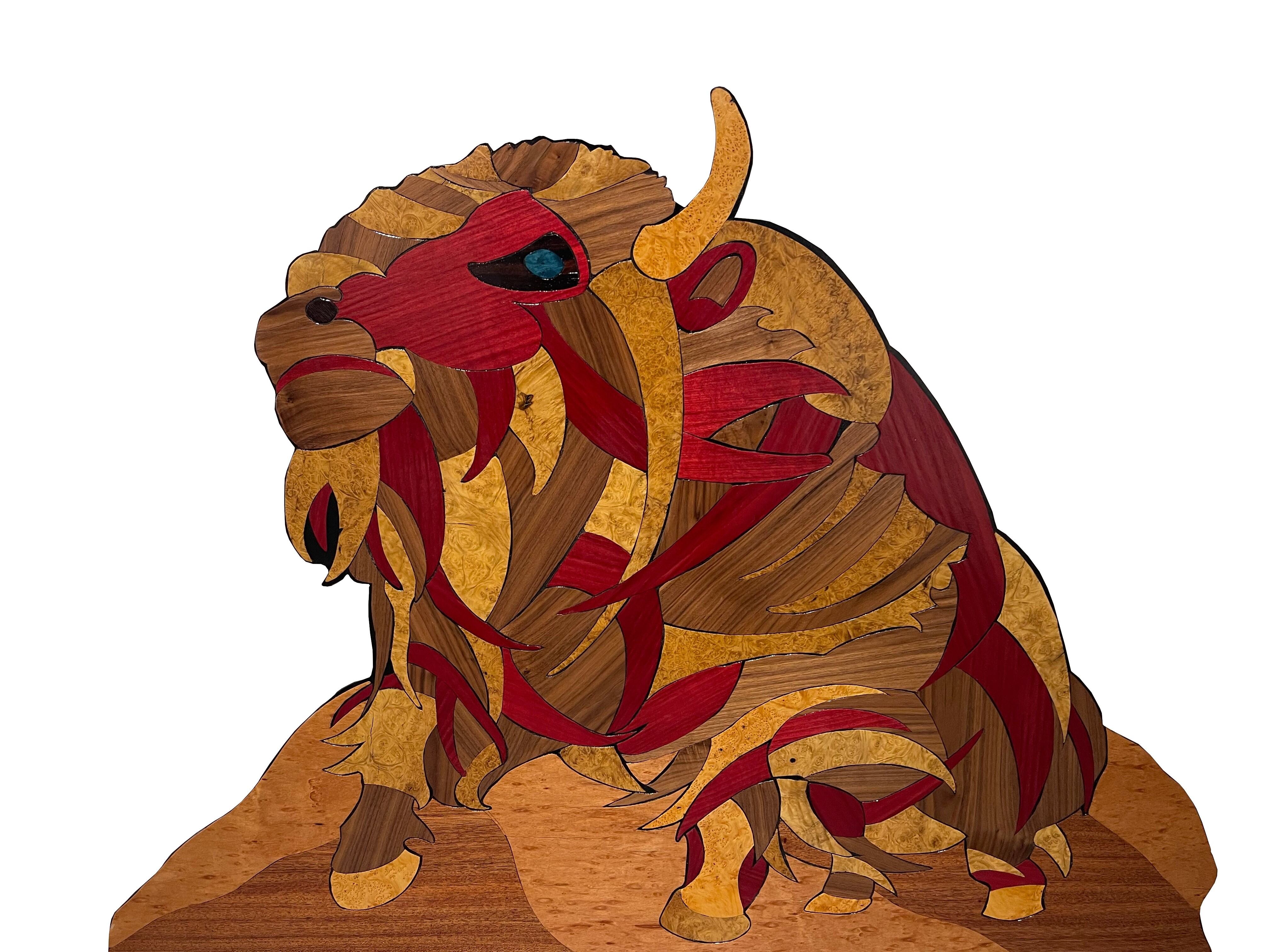 wood art of large bison