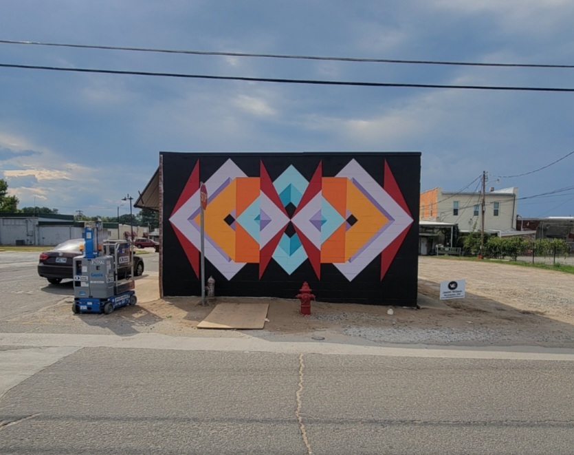 mural with colorful diamond patterns