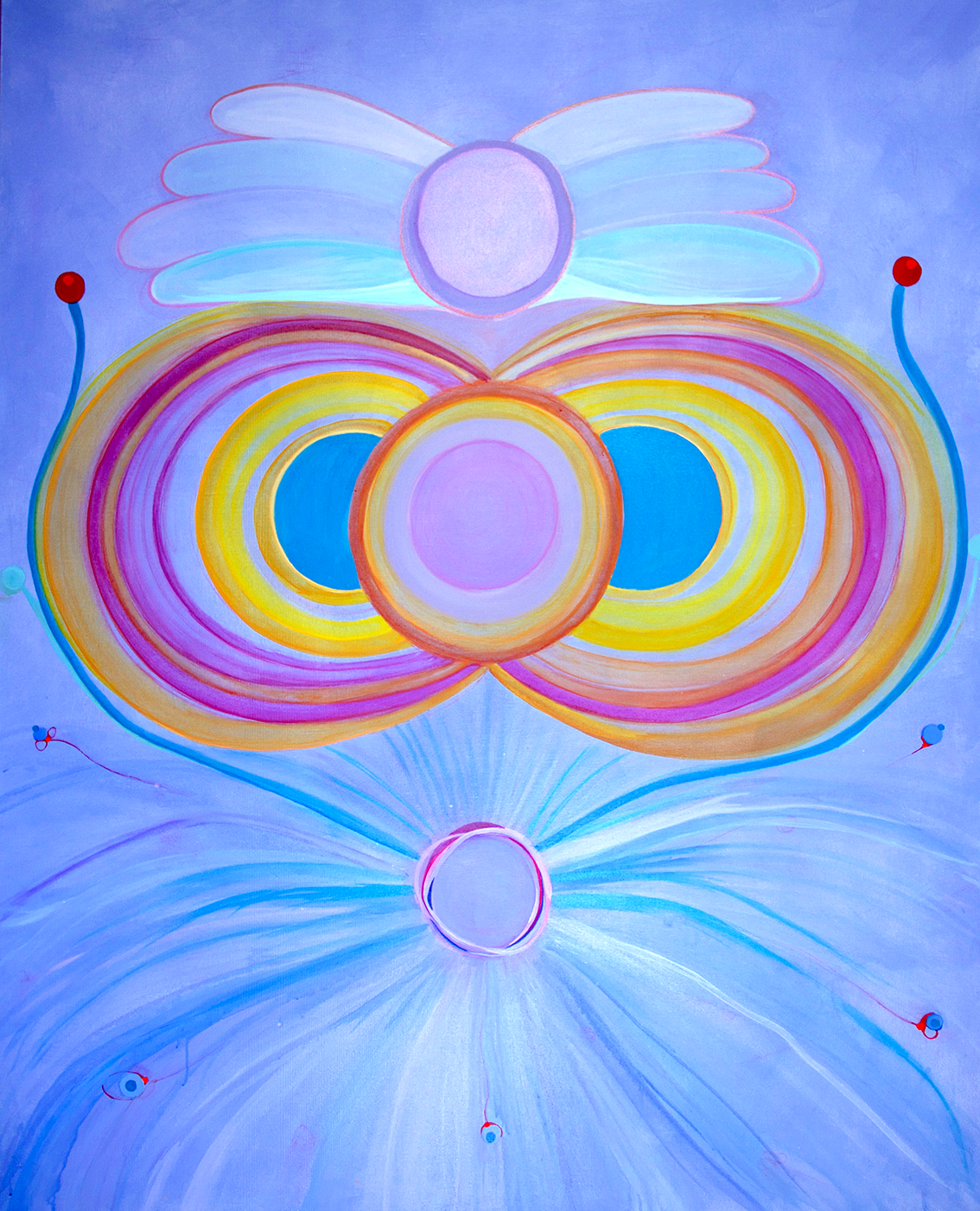 colorful abstract art with purple, blue, yellow, pink and red