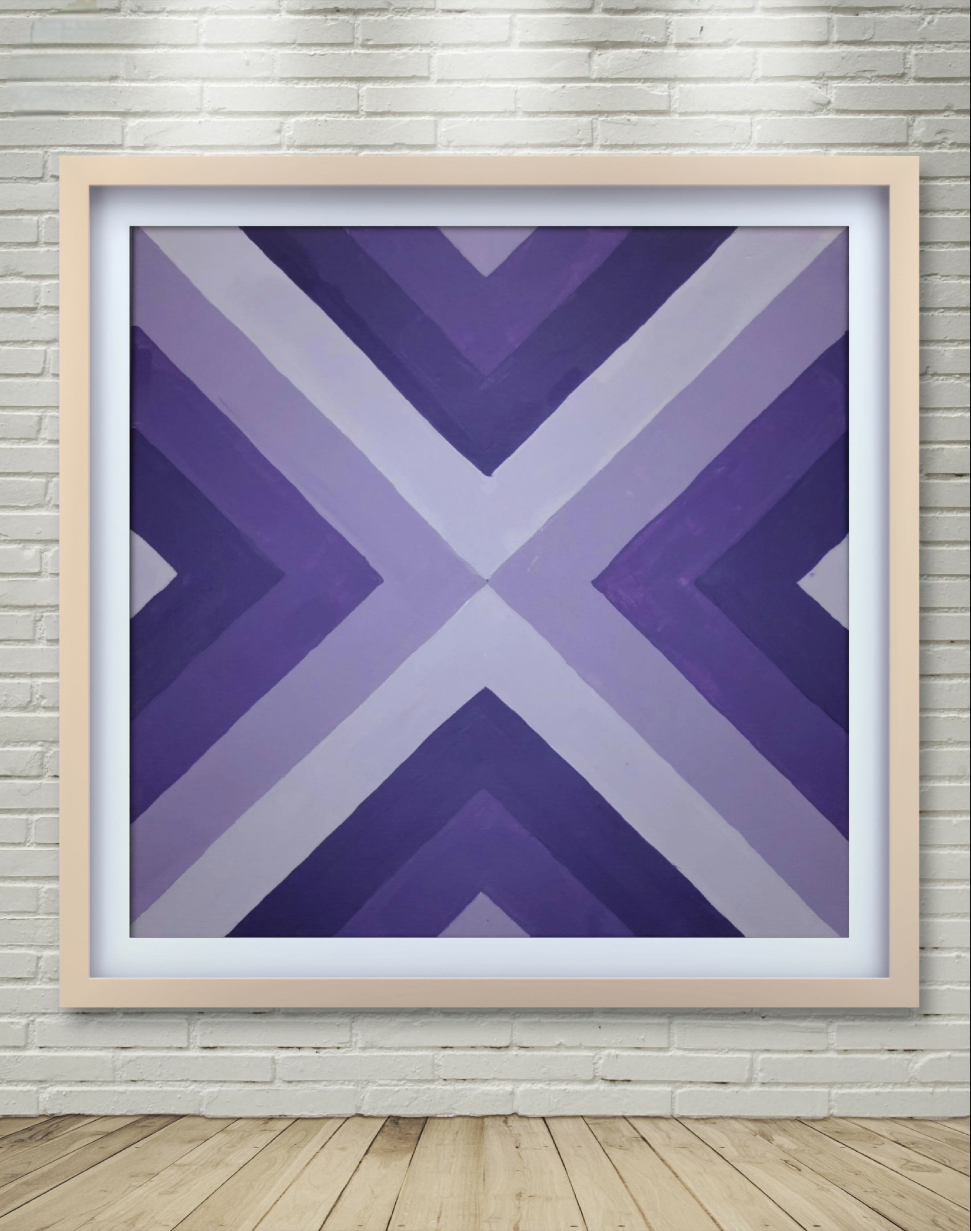 large painting with X lines of purple