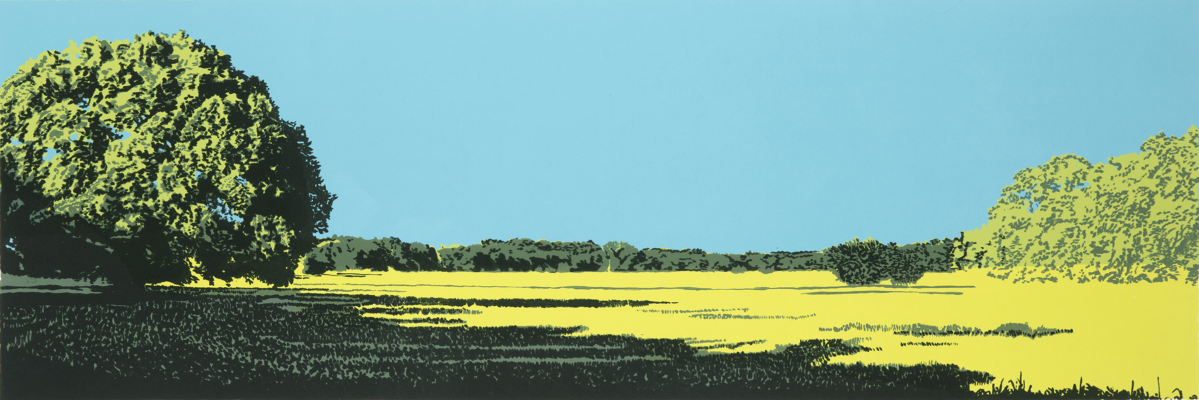 screen print of pasture with big tree on the right