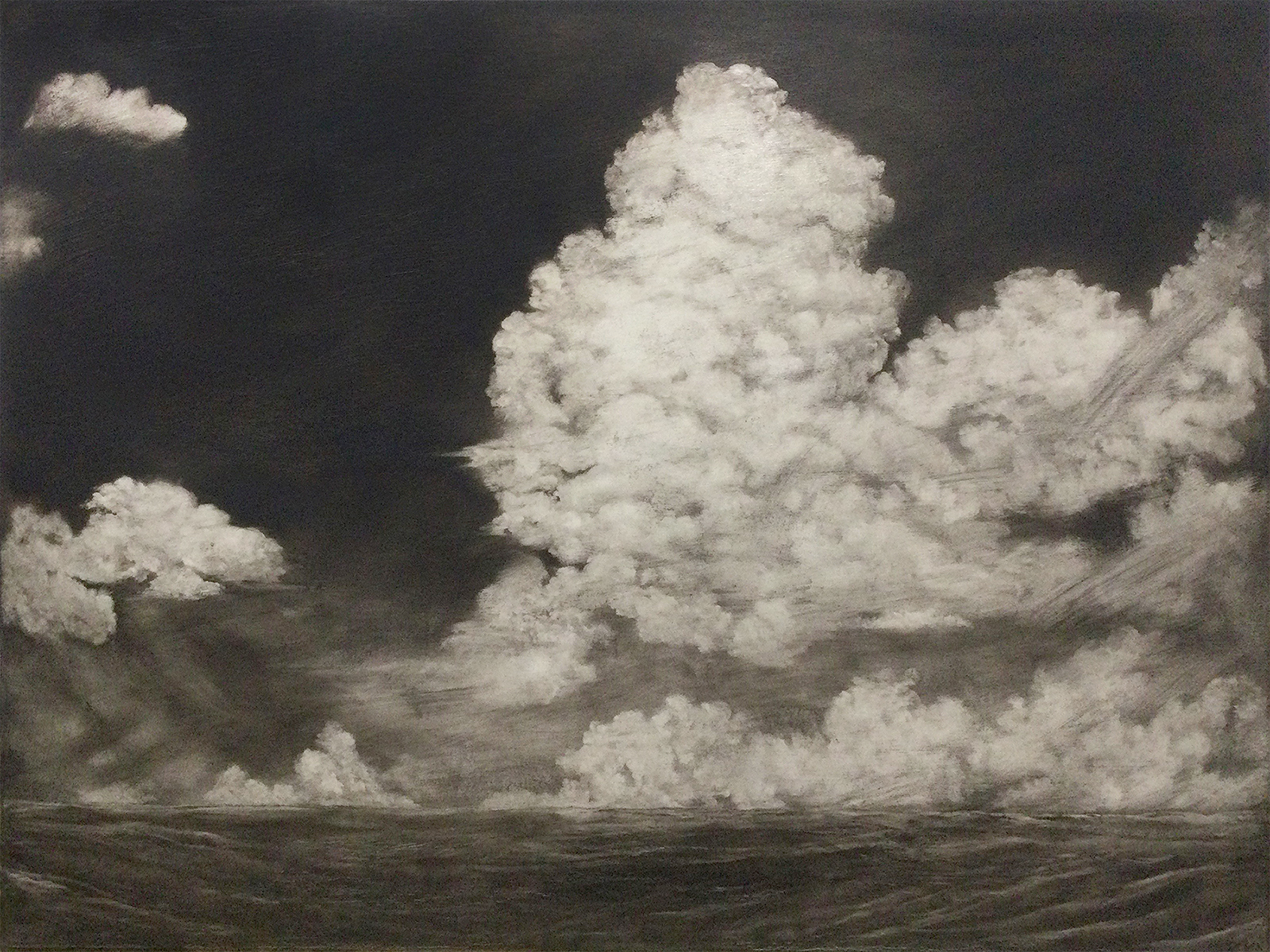 gray scale cloudscape painting