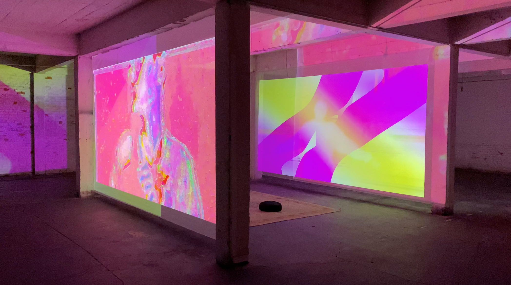 multiple projections of graphics on divided rooms
