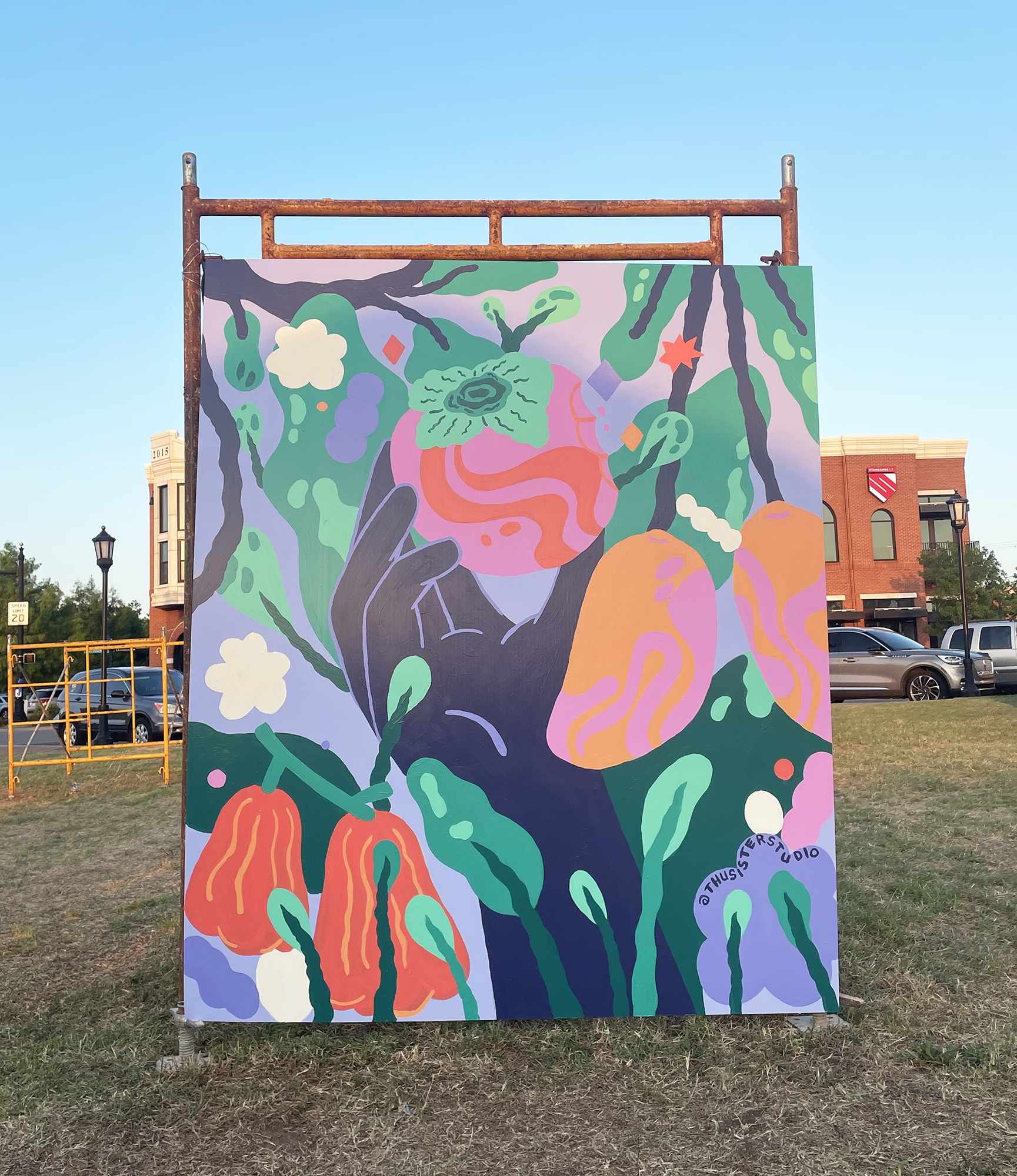 stand alone mural with flowers and such