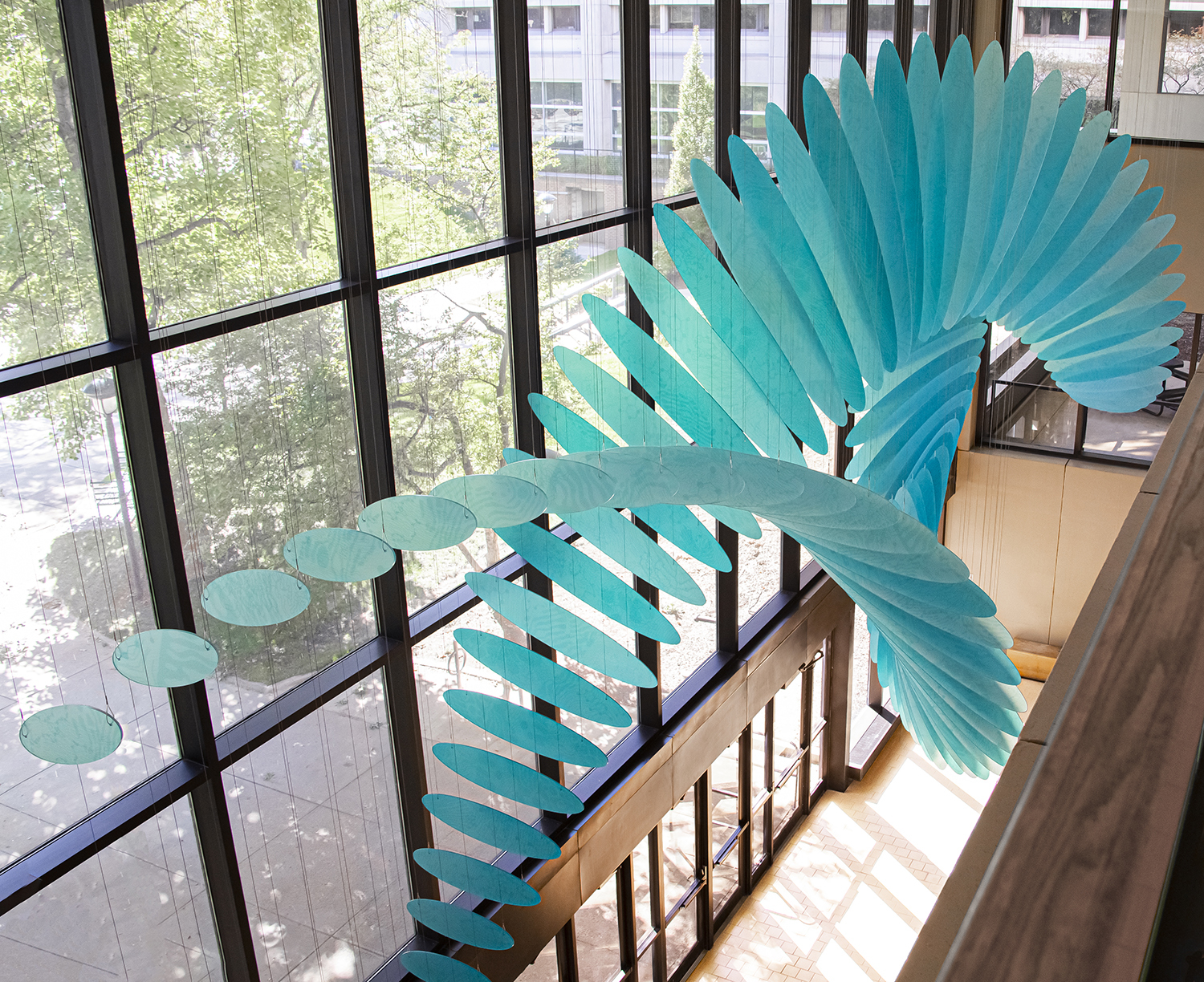 repeating blue resin hanging sculpture
