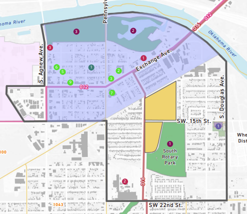 boundary map of Will Rogers Courts, Stockyard Exchange and South Rotary Park