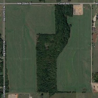 Aerial view of farm land and preserve