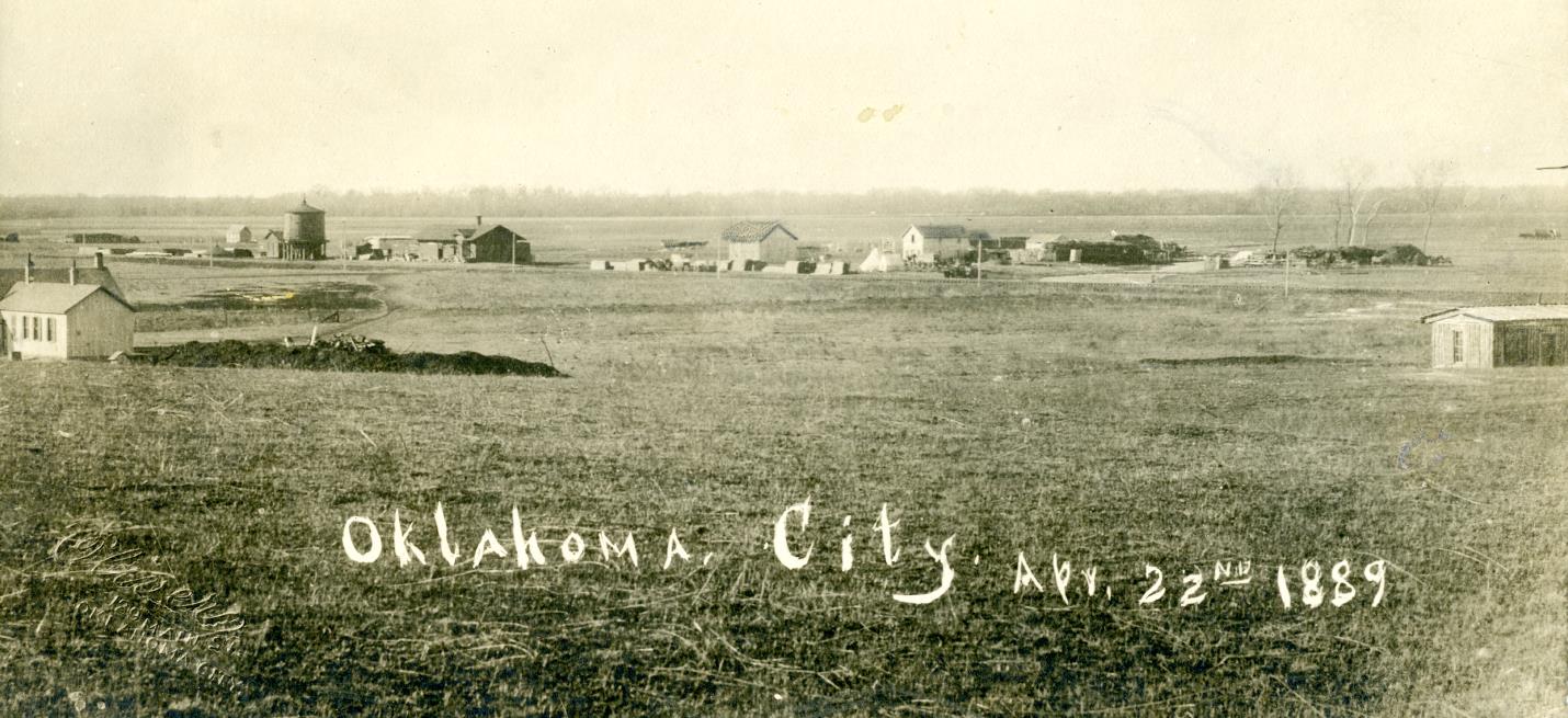 black and white photo of OKC's first settlement in 1889