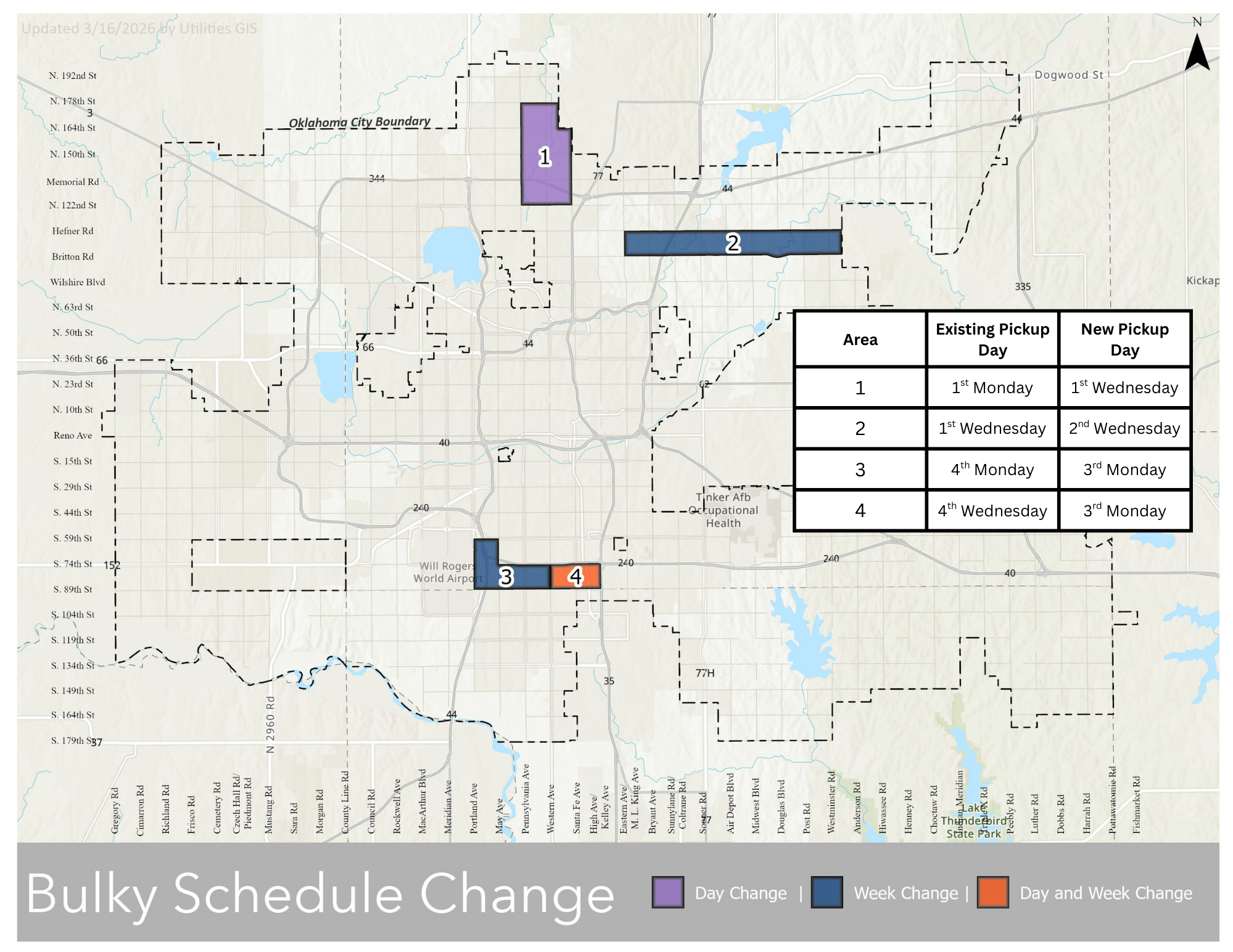 Map of the areas that will see a bulky date change beginning May 1.